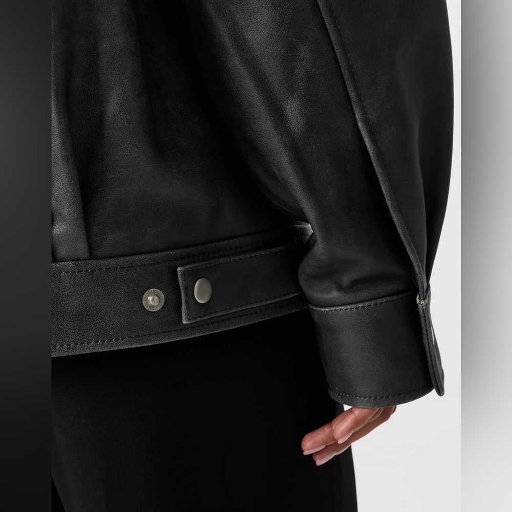 Quince 100% Leather‎ Oversized Bomber Jacket Color Distressed Black Size Medium - Picture 7 of 9